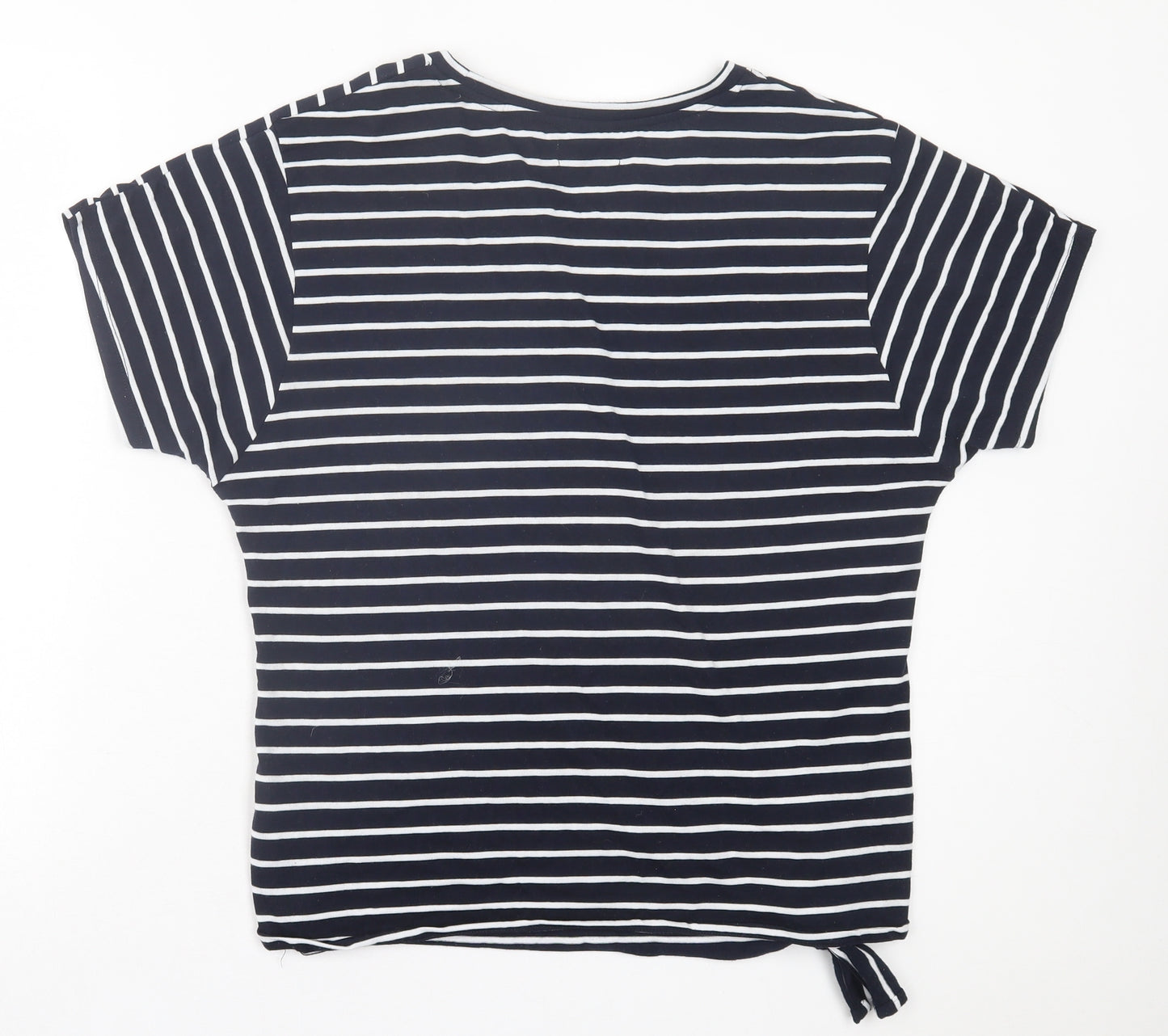 Papaya Womens Blue Striped Polyester Basic T-Shirt Size 16 Crew Neck