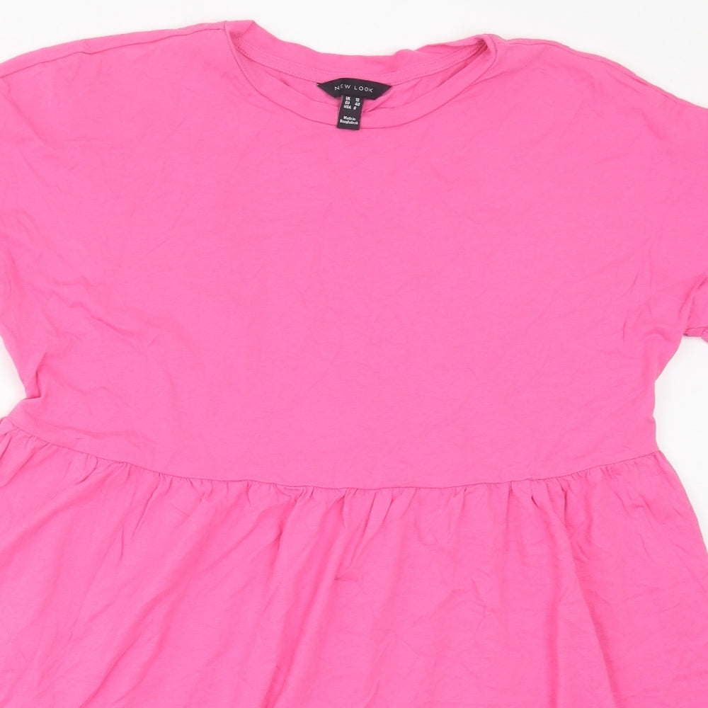 New Look Womens Pink Cotton Fit & Flare Size 12 Crew Neck Pullover