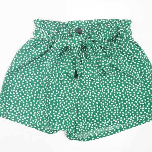 SheIn Womens Green Floral Polyester Paperbag Shorts Size XL L4 in Regular Tie