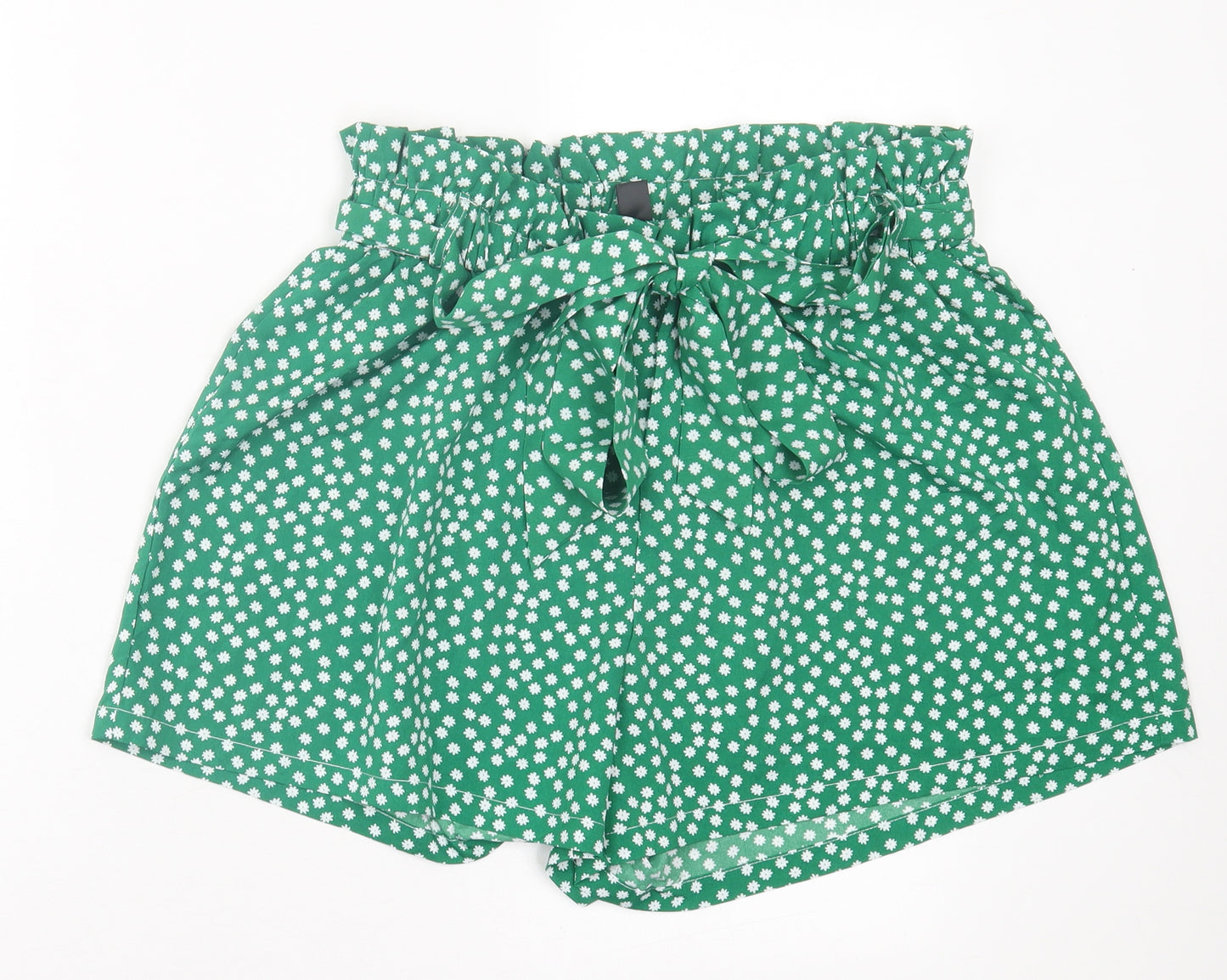 SheIn Womens Green Floral Polyester Paperbag Shorts Size XL L4 in Regular Tie