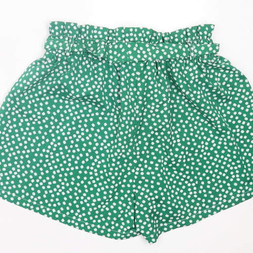 SheIn Womens Green Floral Polyester Paperbag Shorts Size XL L4 in Regular Tie