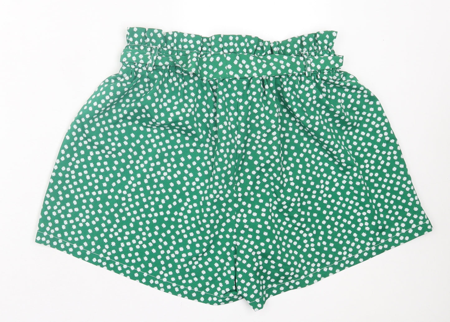 SheIn Womens Green Floral Polyester Paperbag Shorts Size XL L4 in Regular Tie