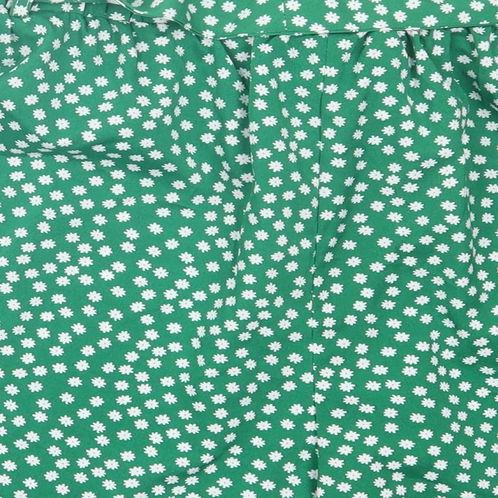 SheIn Womens Green Floral Polyester Paperbag Shorts Size XL L4 in Regular Tie