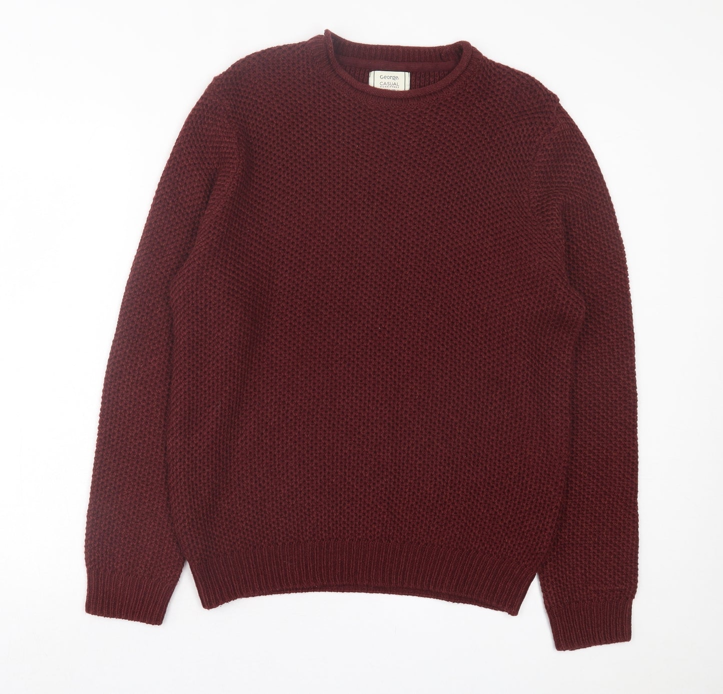 George Mens Red Crew Neck Acrylic Pullover Jumper Size M
