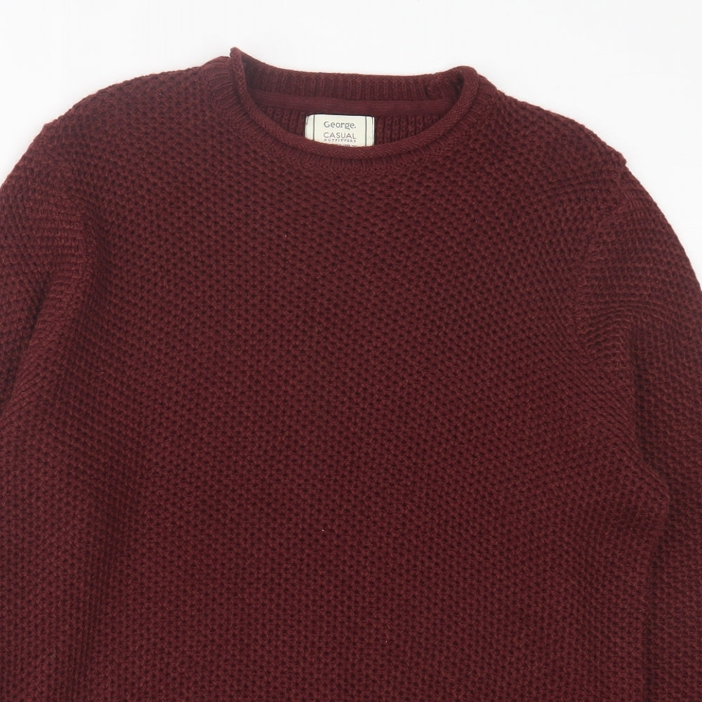 George Mens Red Crew Neck Acrylic Pullover Jumper Size M