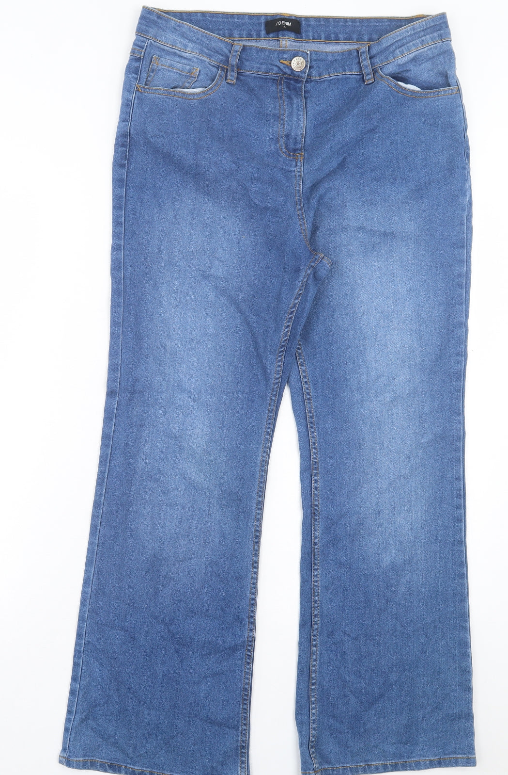Matalan Womens Blue Cotton Bootcut Jeans Size 14 L28 in Regular Button