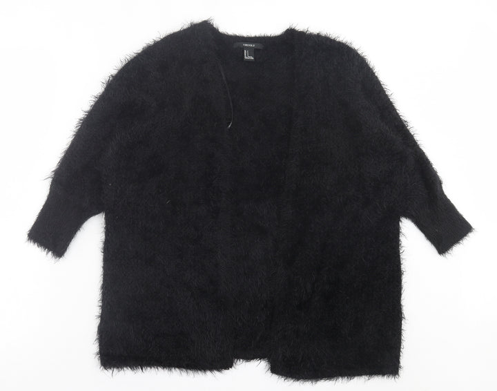 FOREVER 21 Womens Black V-Neck Nylon Cardigan Jumper Size S