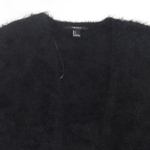 FOREVER 21 Womens Black V-Neck Nylon Cardigan Jumper Size S