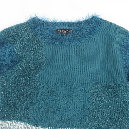 Miyoko Womens Blue Crew Neck Polyester Pullover Jumper Size S