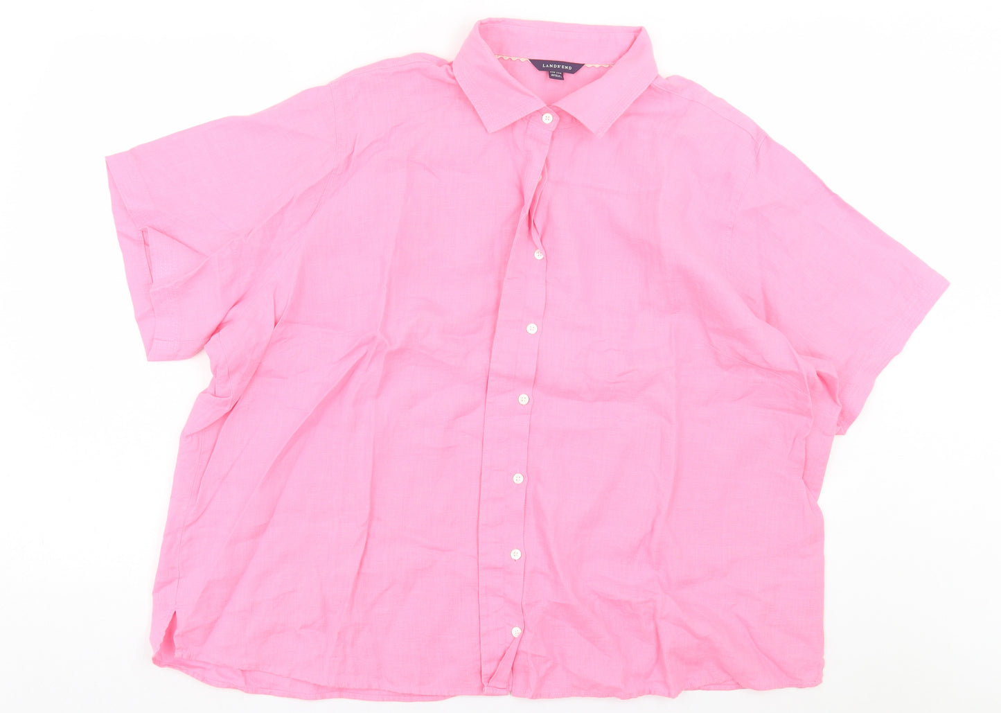 Landsend Womens Pink Linen Basic Button-Up Size 3XL Collared