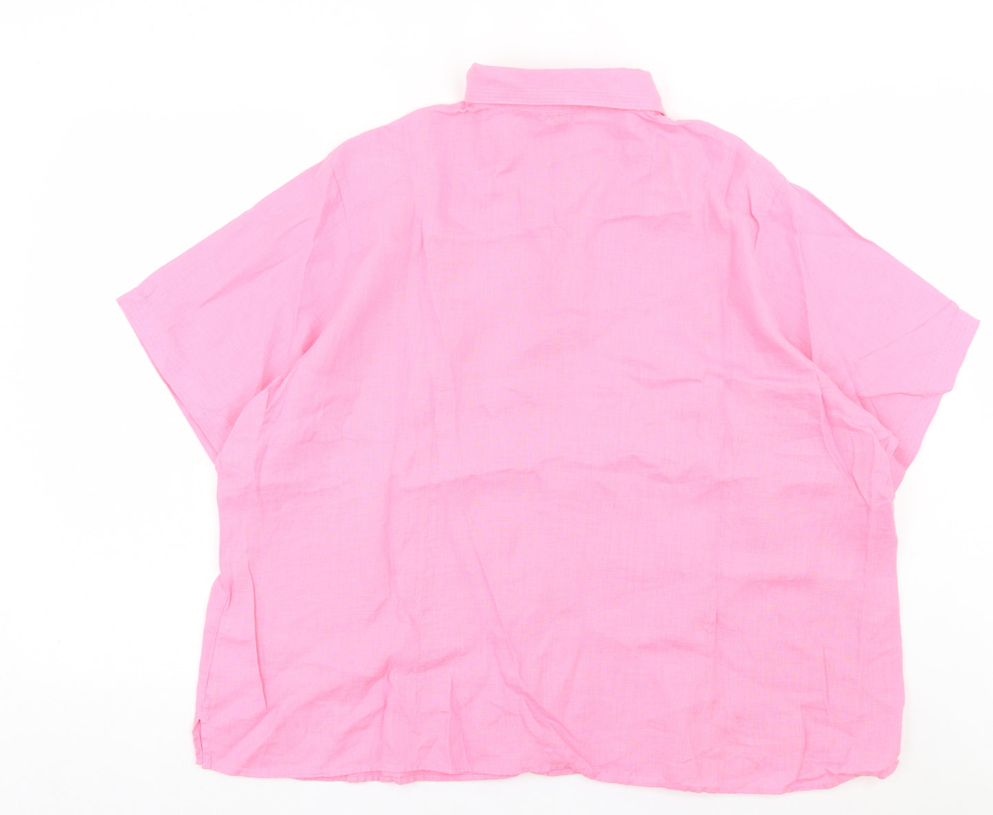 Landsend Womens Pink Linen Basic Button-Up Size 3XL Collared