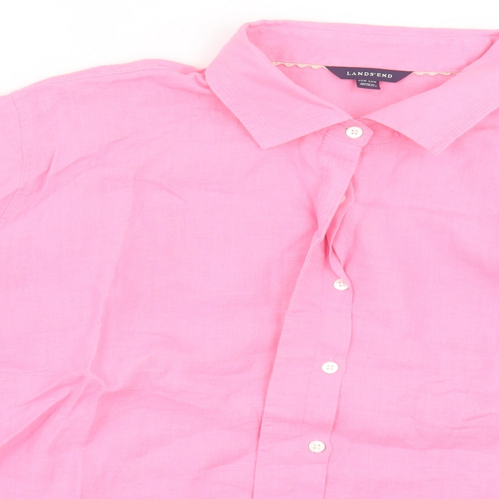 Landsend Womens Pink Linen Basic Button-Up Size 3XL Collared