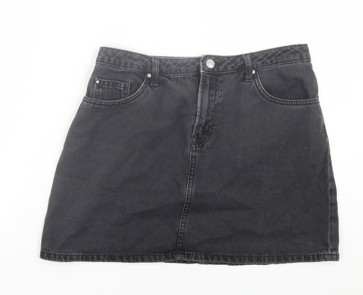 H&M Womens Black Cotton A-Line Skirt Size 10 Button