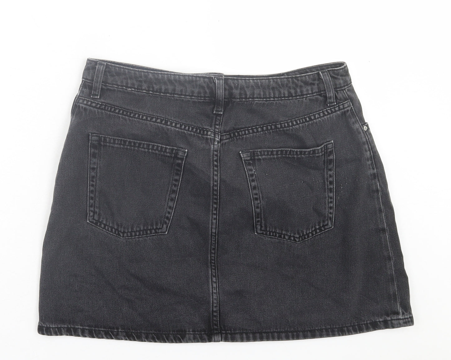 H&M Womens Black Cotton A-Line Skirt Size 10 Button