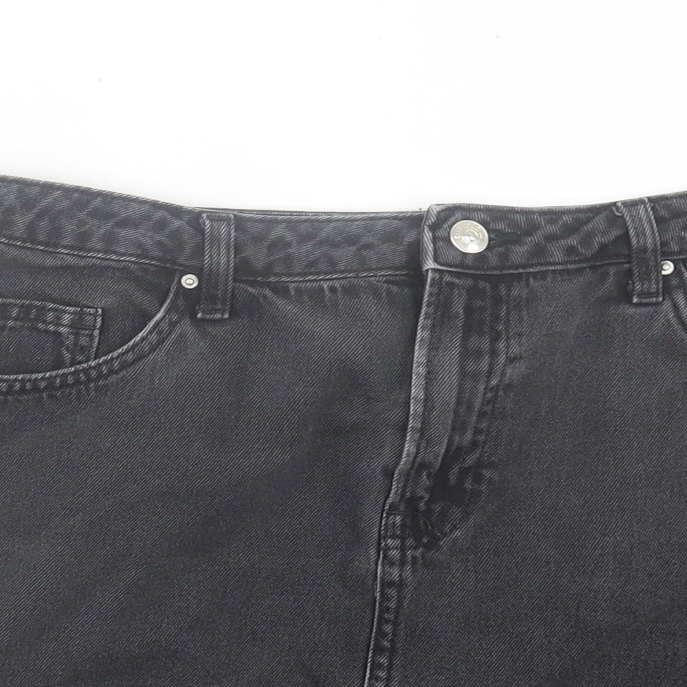 H&M Womens Black Cotton A-Line Skirt Size 10 Button