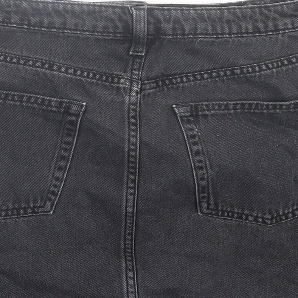 H&M Womens Black Cotton A-Line Skirt Size 10 Button