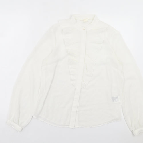 H&M Womens White Polka Dot Polyester Basic Button-Up Size 8 Crew Neck