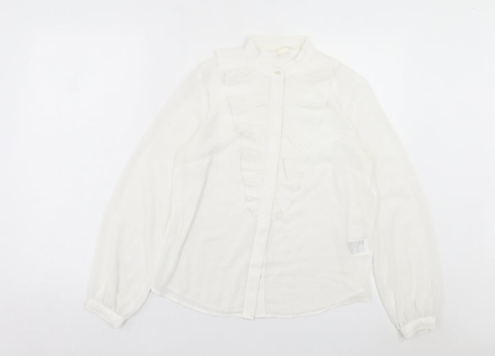 H&M Womens White Polka Dot Polyester Basic Button-Up Size 8 Crew Neck