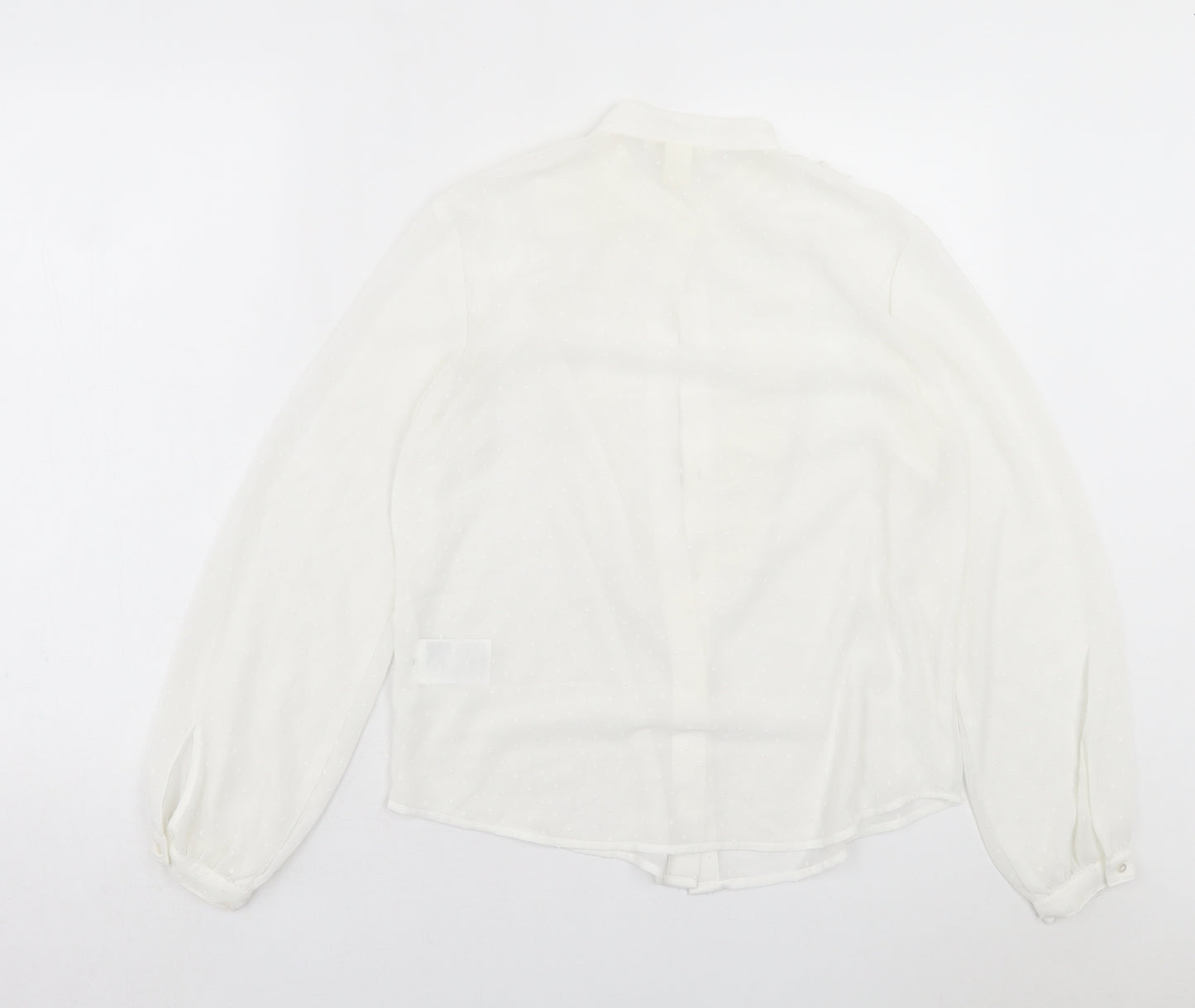 H&M Womens White Polka Dot Polyester Basic Button-Up Size 8 Crew Neck