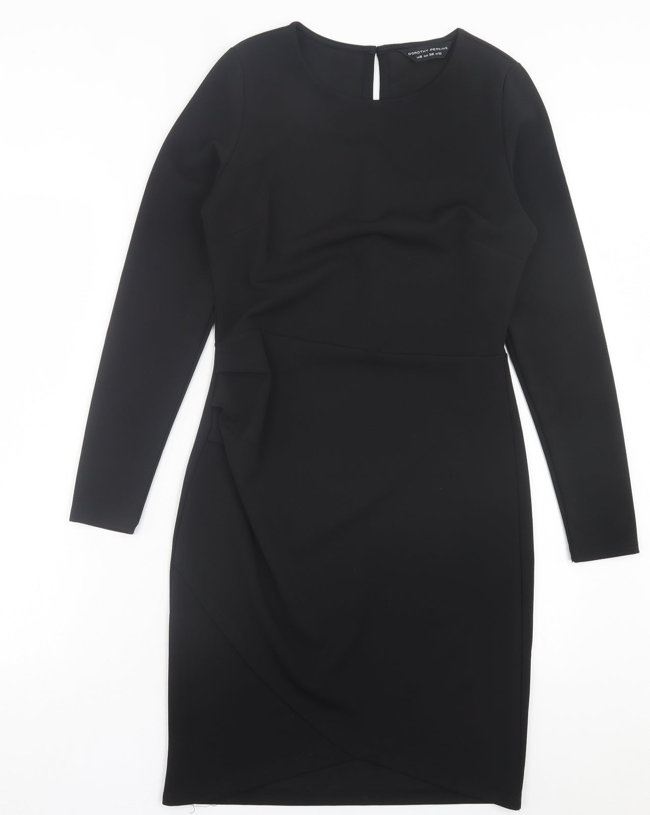 Dorothy Perkins Womens Black Polyester Bodycon Size 12 Crew Neck Button