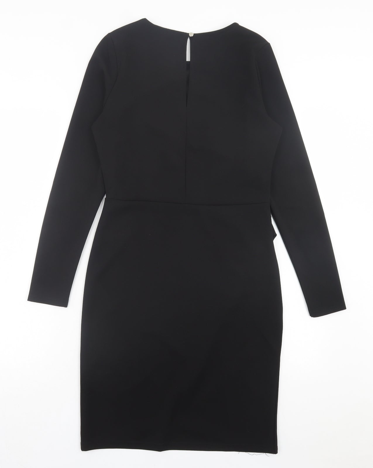 Dorothy Perkins Womens Black Polyester Bodycon Size 12 Crew Neck Button