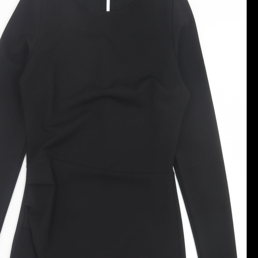 Dorothy Perkins Womens Black Polyester Bodycon Size 12 Crew Neck Button