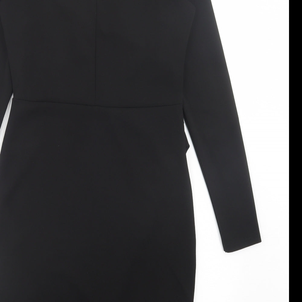 Dorothy Perkins Womens Black Polyester Bodycon Size 12 Crew Neck Button