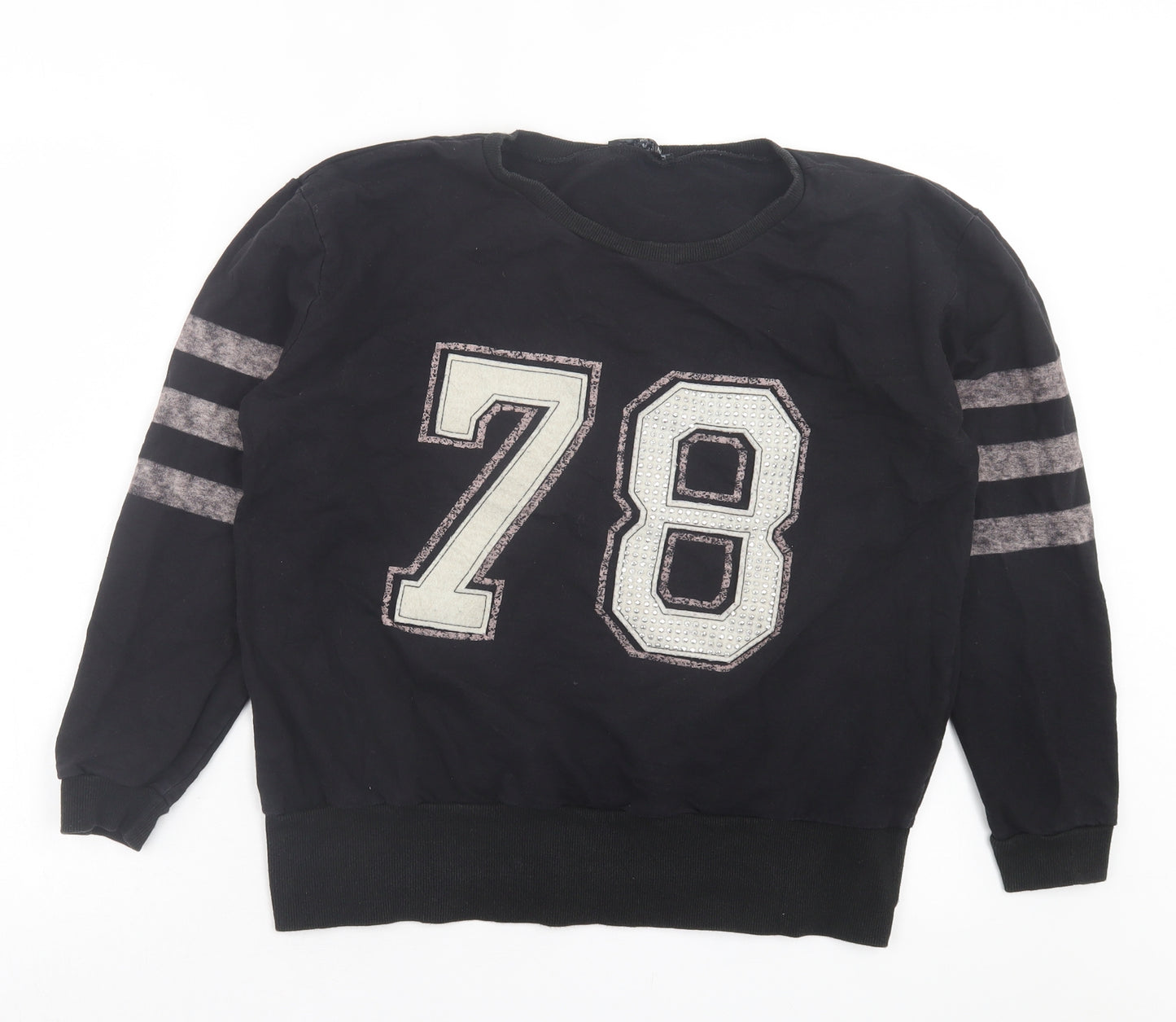Quiz Womens Black Cotton Pullover Sweatshirt Size S Pullover