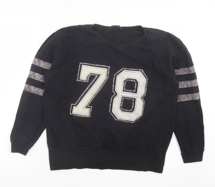 Quiz Womens Black Cotton Pullover Sweatshirt Size S Pullover