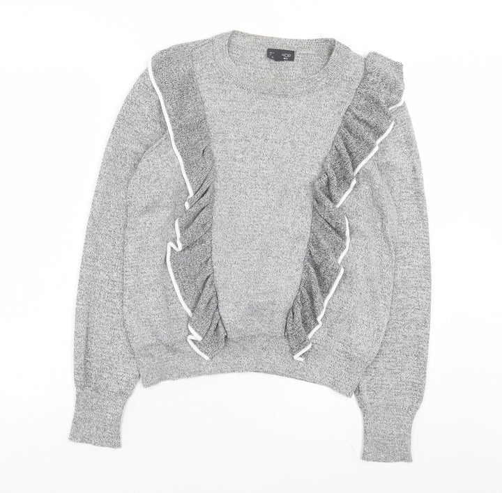 Topshop Womens Grey Crew Neck Viscose Pullover Jumper Size 14