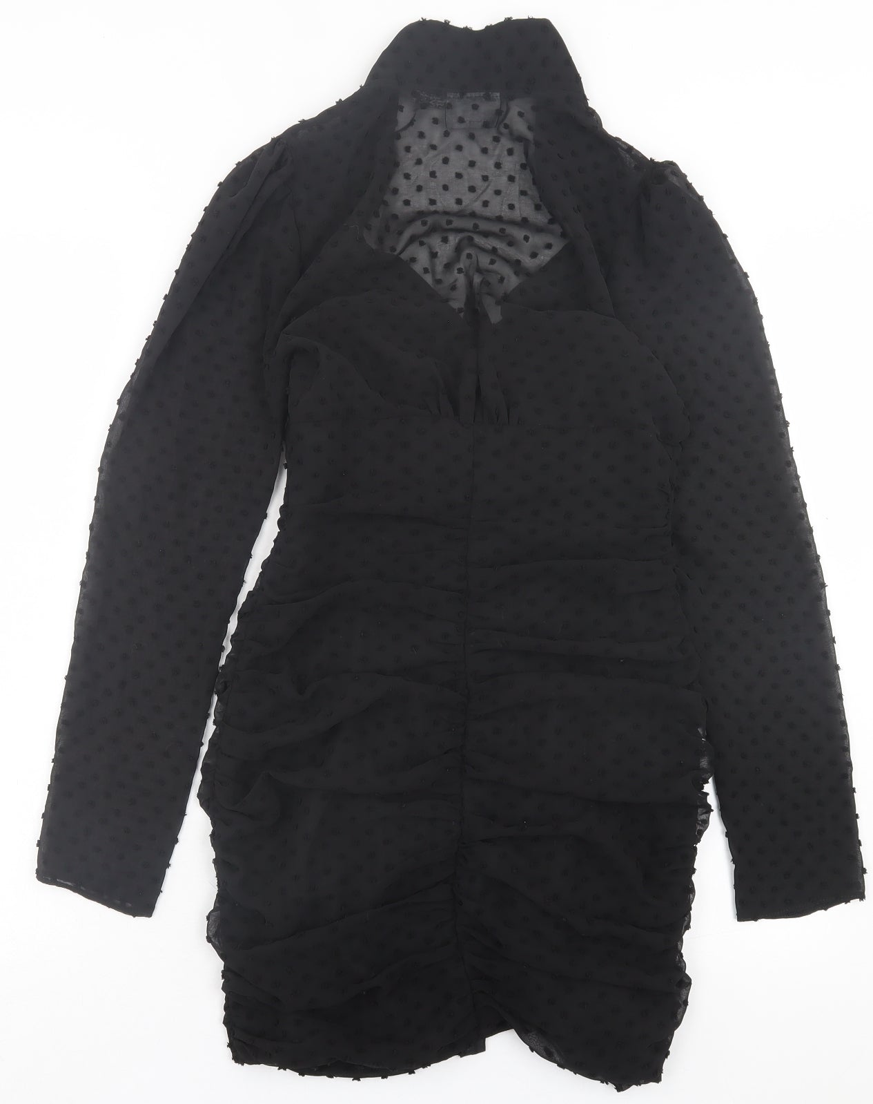 ASOS Womens Black Polka Dot Polyester A-Line Size 8 V-Neck Button