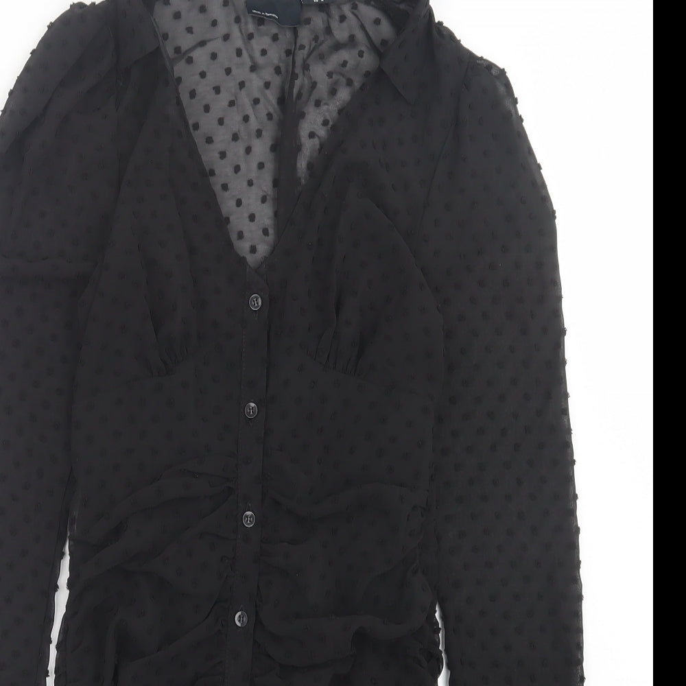 ASOS Womens Black Polka Dot Polyester A-Line Size 8 V-Neck Button