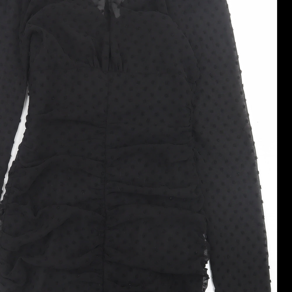ASOS Womens Black Polka Dot Polyester A-Line Size 8 V-Neck Button