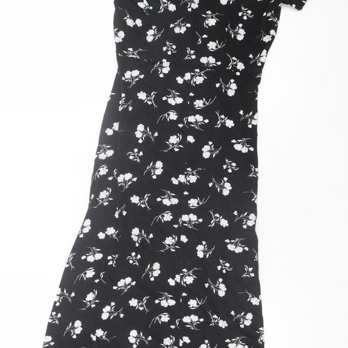 Dorothy Perkins# Womens Black Floral Viscose Bodycon Size 10 V-Neck Pullover
