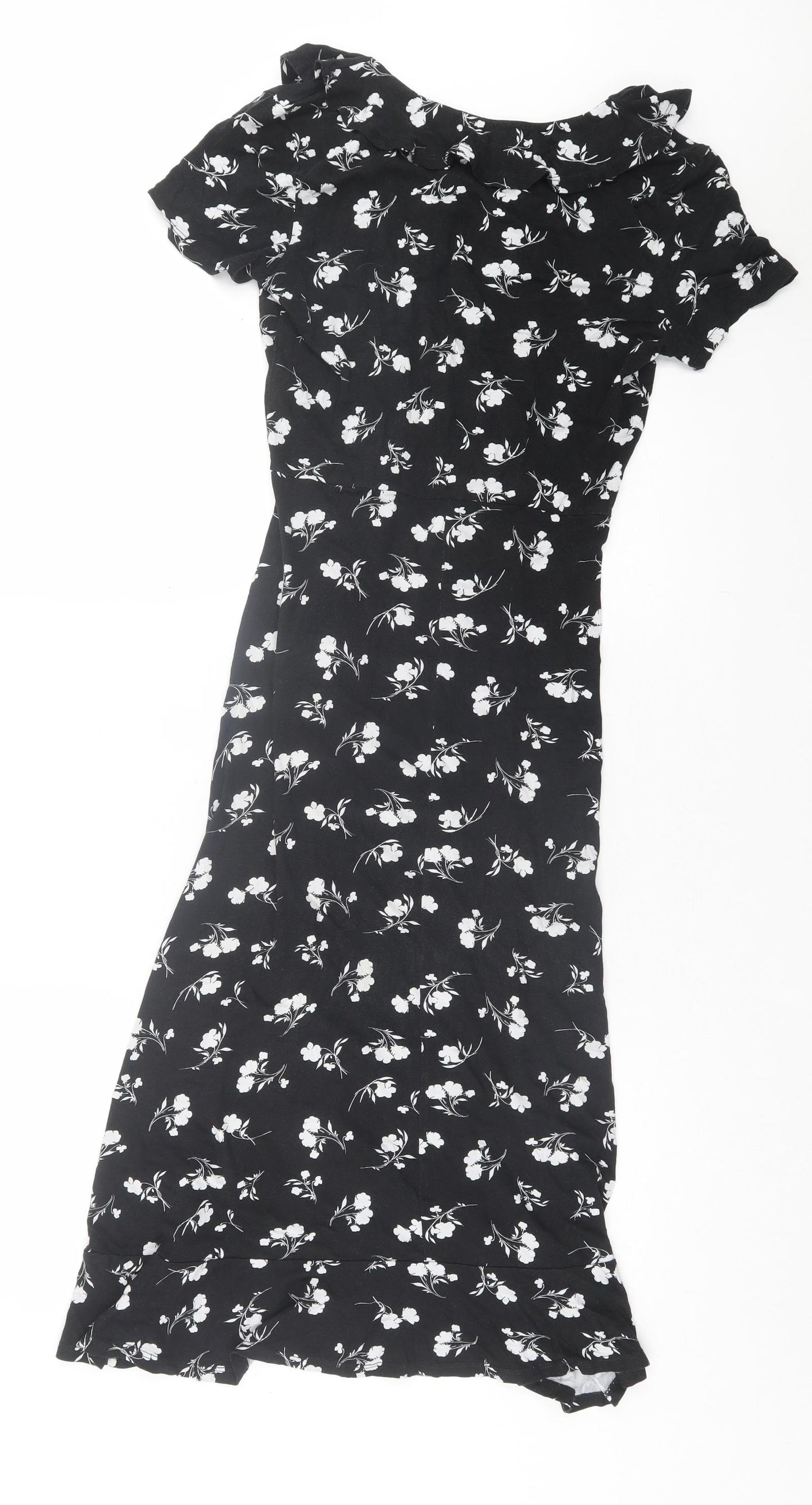 Dorothy Perkins# Womens Black Floral Viscose Bodycon Size 10 V-Neck Pullover