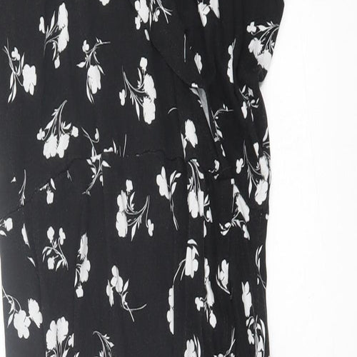 Dorothy Perkins# Womens Black Floral Viscose Bodycon Size 10 V-Neck Pullover
