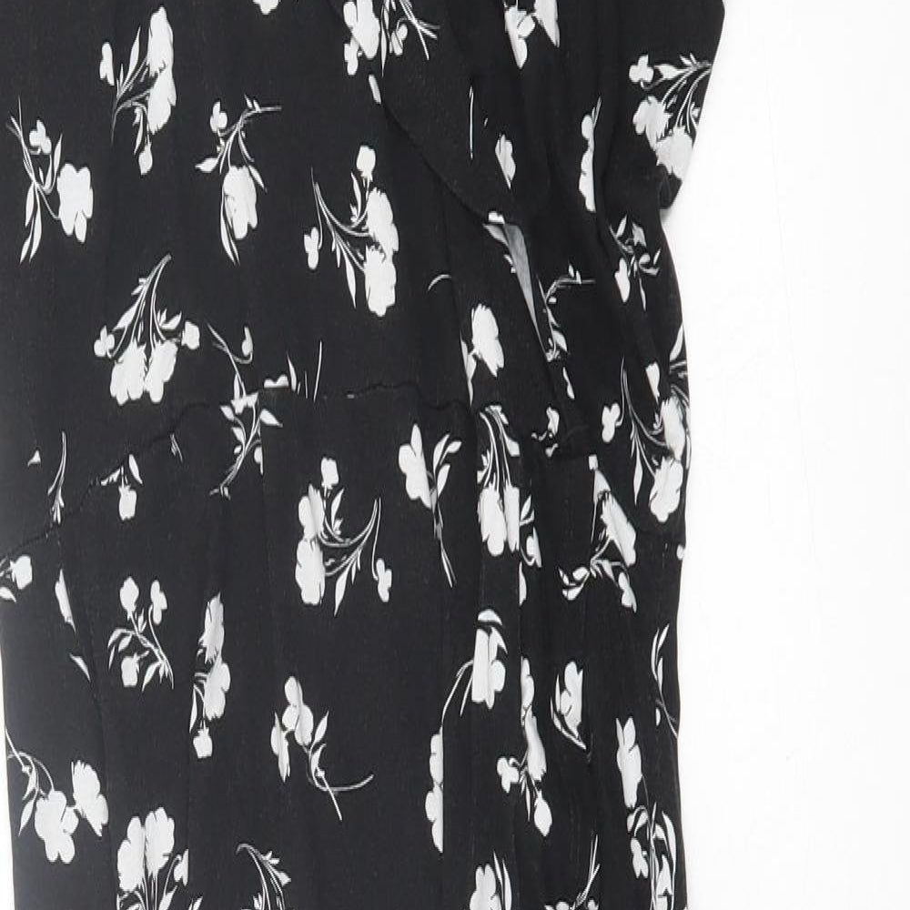 Dorothy Perkins# Womens Black Floral Viscose Bodycon Size 10 V-Neck Pullover