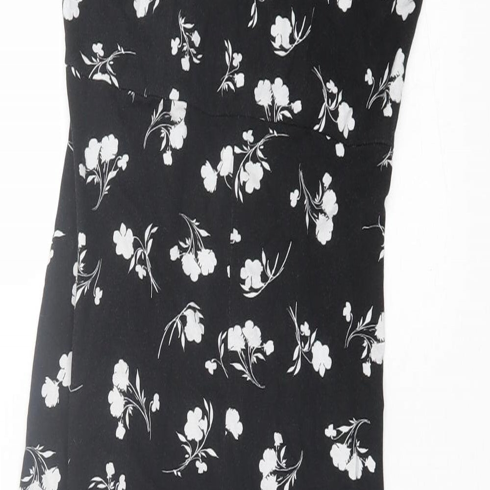 Dorothy Perkins# Womens Black Floral Viscose Bodycon Size 10 V-Neck Pullover
