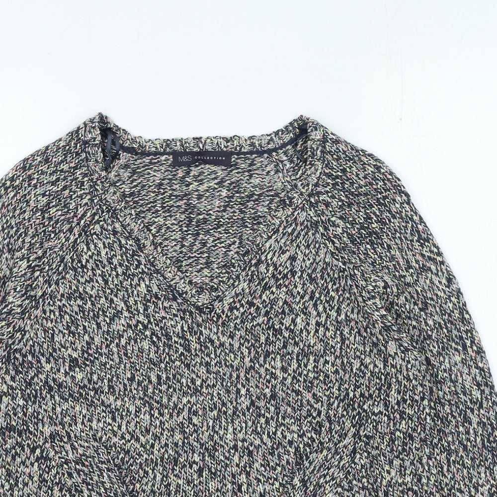Marks and Spencer Womens Multicoloured V-Neck Acrylic Pullover Jumper Size 14