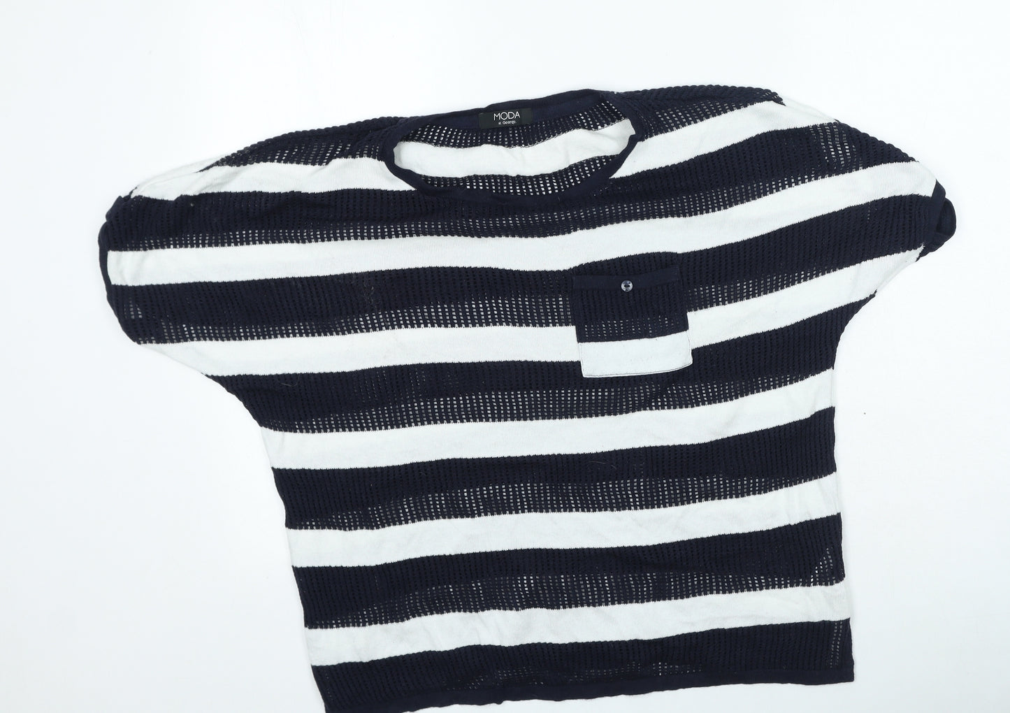 George Womens Blue Striped Cotton Basic T-Shirt Size 18 Round Neck