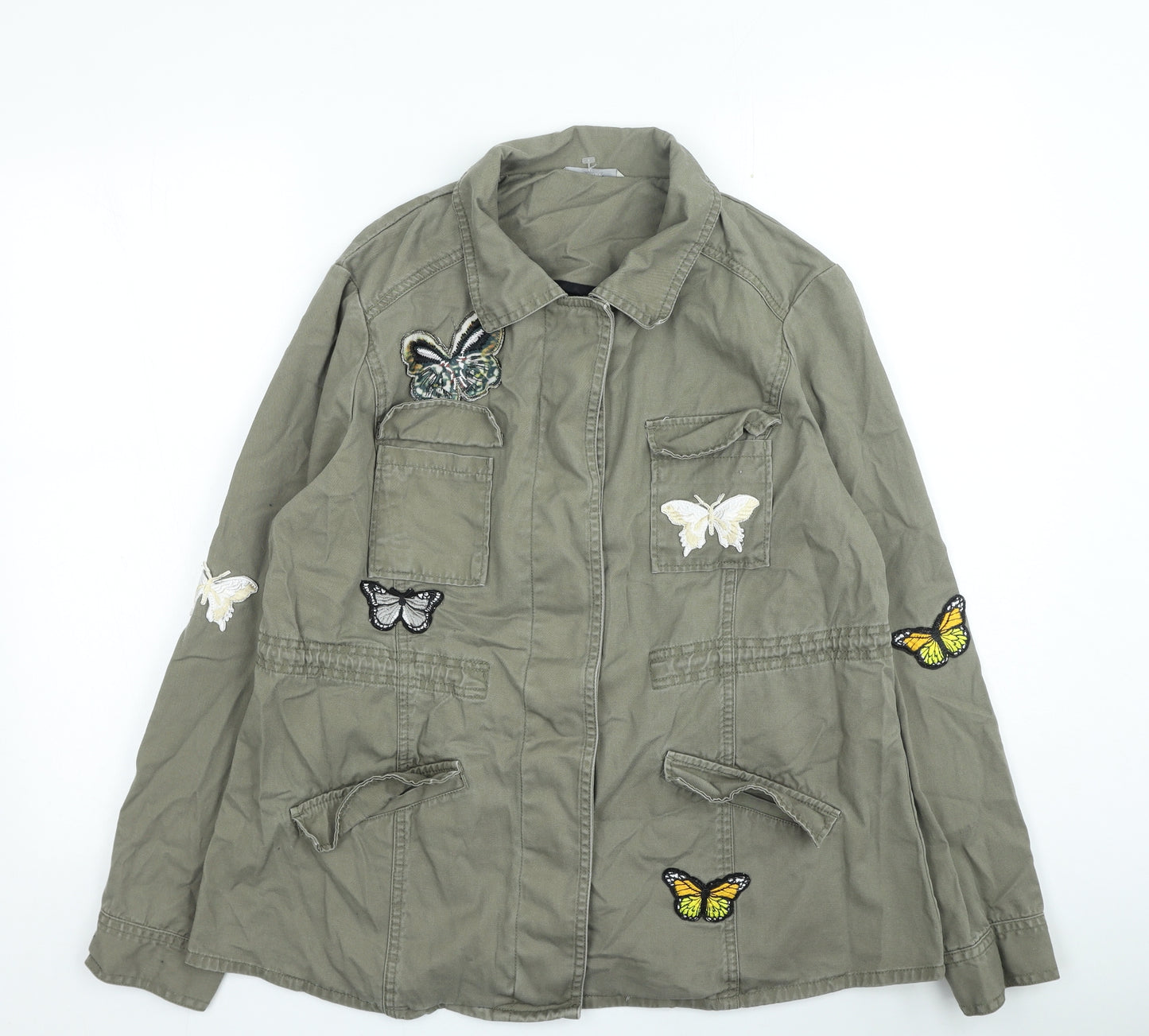 George Womens Green Cotton Basic Button-Up Size 14 Collared