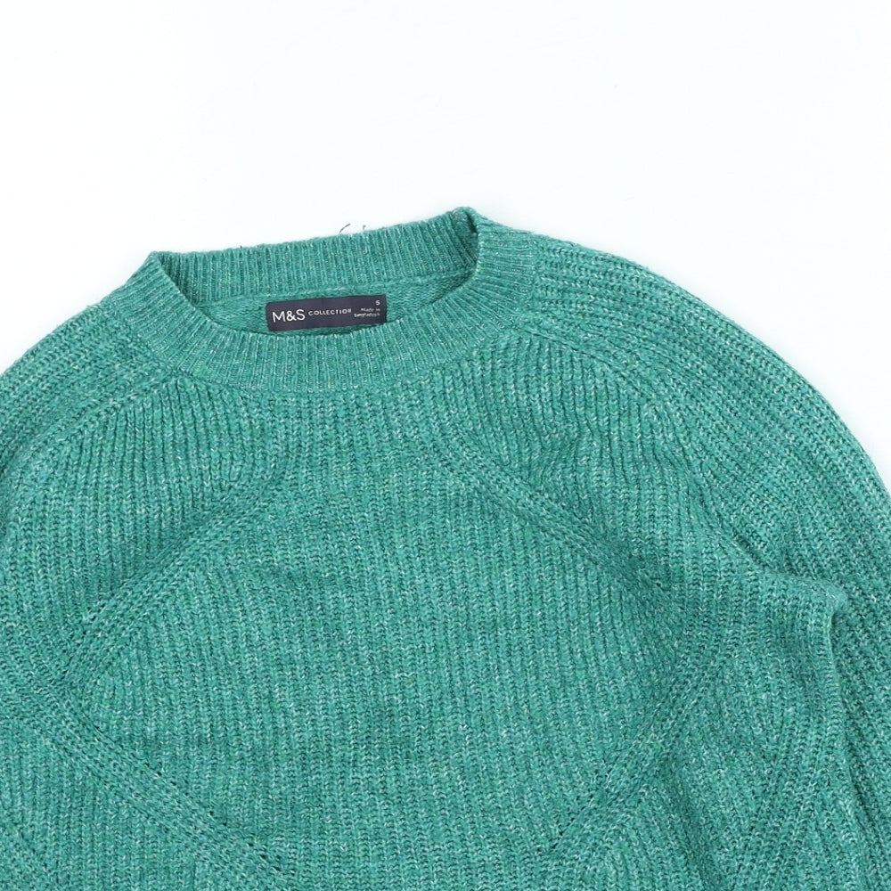Marks and Spencer Womens Green Round Neck Acrylic Pullover Jumper Size S