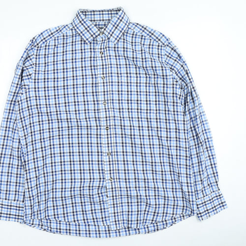 Marks and Spencer Mens Blue Check Polyester Button-Up Size 41 Collared