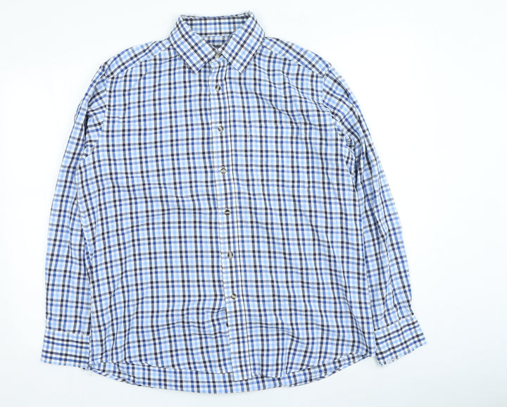 Marks and Spencer Mens Blue Check Polyester Button-Up Size 41 Collared
