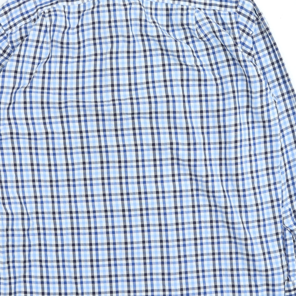 Marks and Spencer Mens Blue Check Polyester Button-Up Size 41 Collared