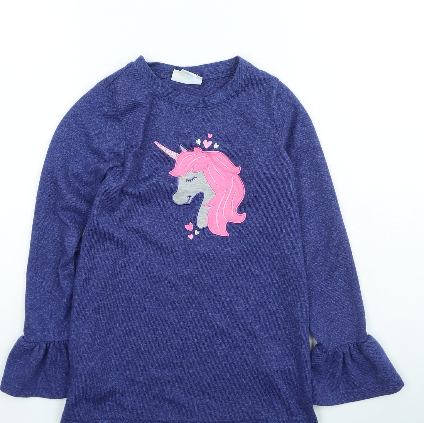 rococo Girls Blue Polyester Basic Casual Size 8 Years Round Neck - Unicorn