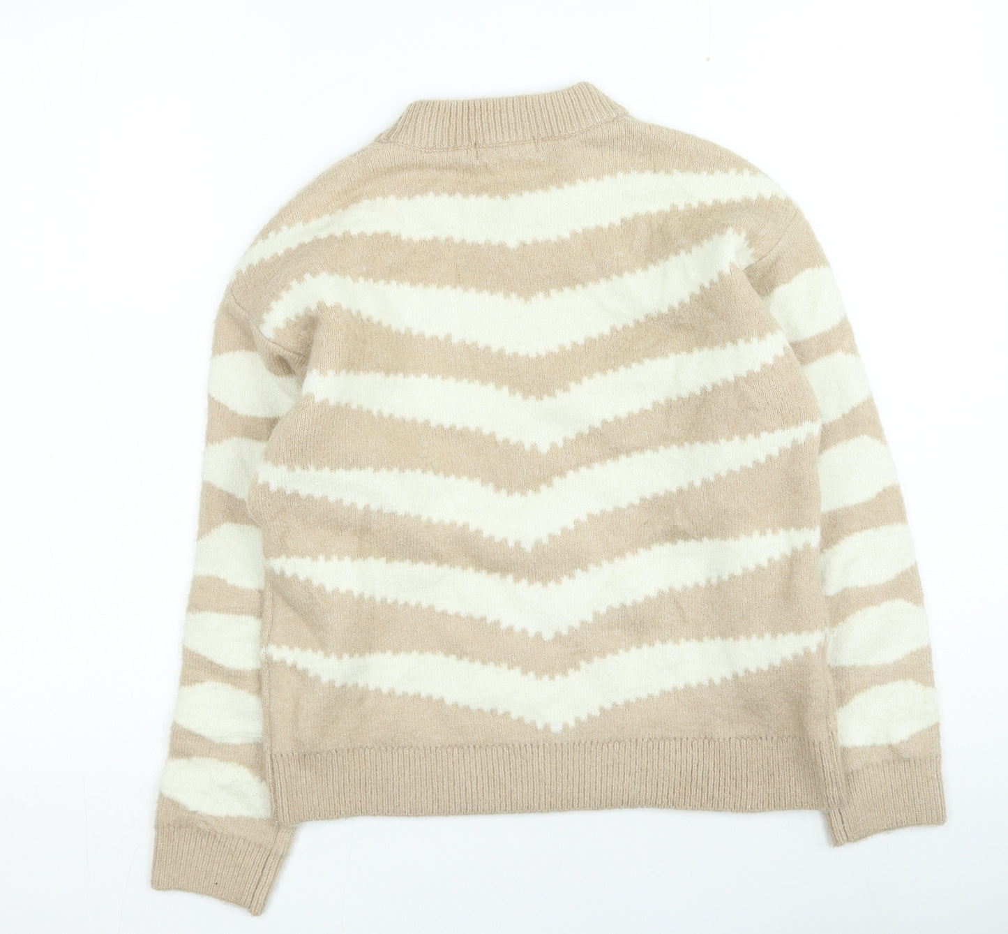 Mango Womens Brown Round Neck Geometric Acrylic Pullover Jumper Size S