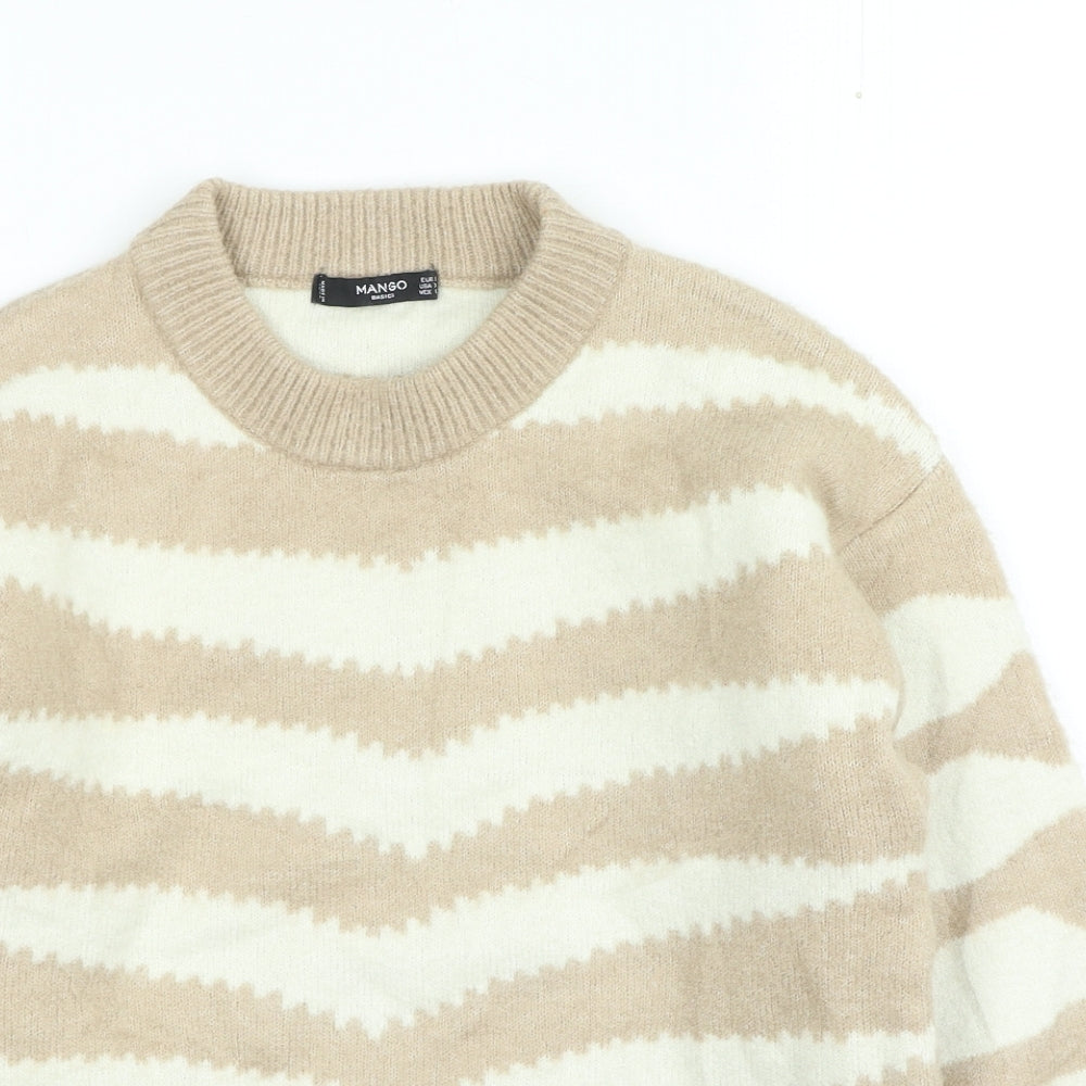 Mango Womens Brown Round Neck Geometric Acrylic Pullover Jumper Size S