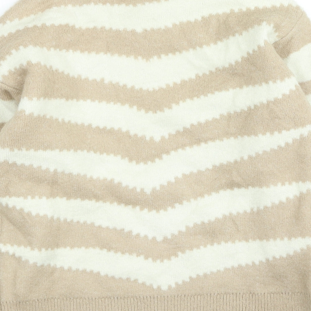 Mango Womens Brown Round Neck Geometric Acrylic Pullover Jumper Size S