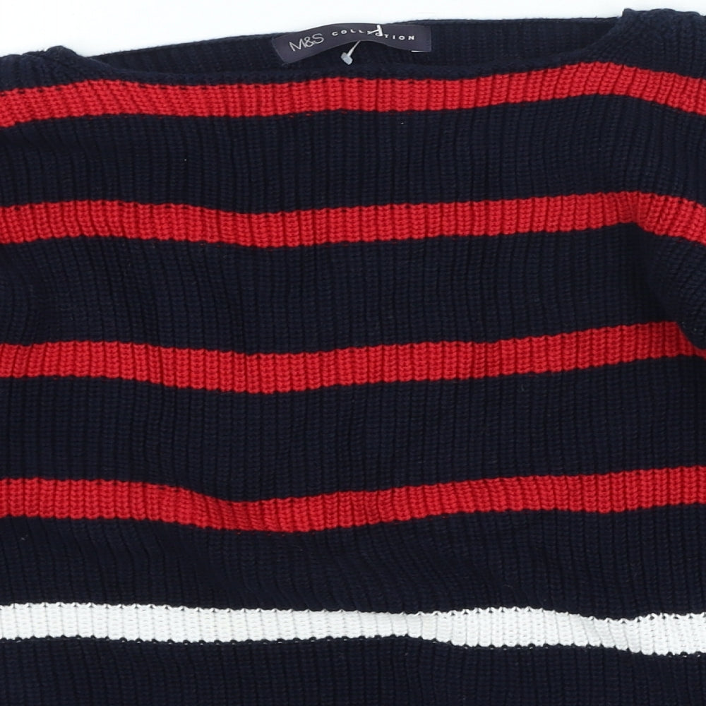 Marks and Spencer Womens Multicoloured Round Neck Striped Cotton Pullover Jumper Size M